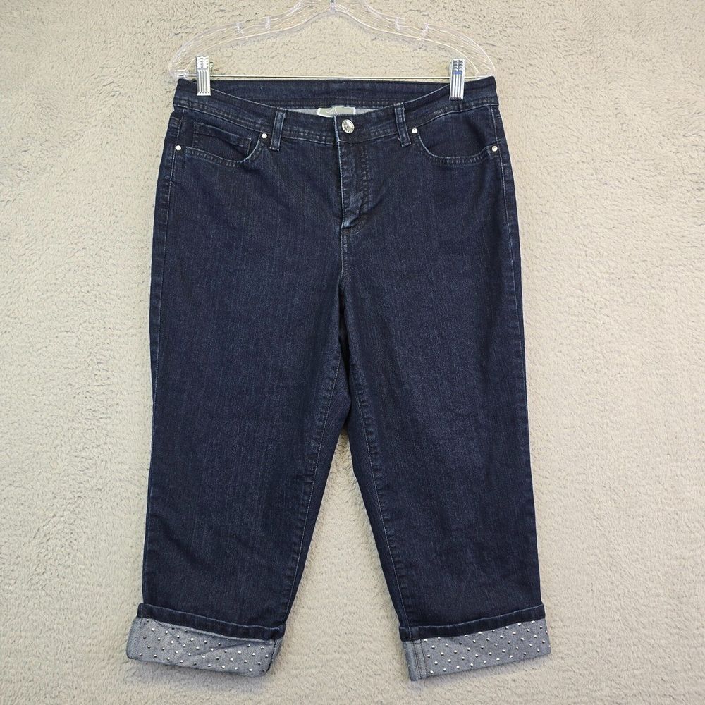 JM Collection Jeans Women's Size 12 Petite Dark Wash Capri Studded‎ Y2K Cuffed